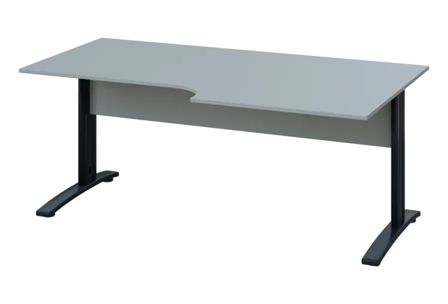 ERK 28 - 188 stůl kancelářský, rohový, pravý, kovová podnož černá, deska 25 mm, široký 1800 mm, šedá